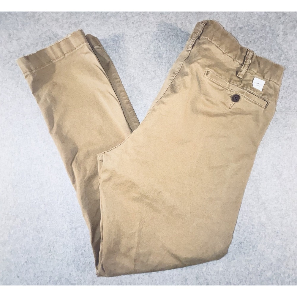 American Eagle Flex Chino Pants Mens 34x30 Tan Khaki Stretch Flat Front Casual